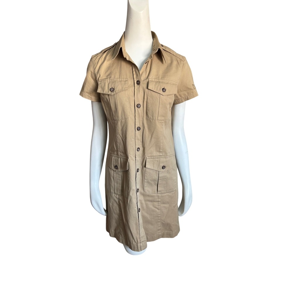 Lauren Ralph Lauren Khaki Cotton Safari Shirt Dress Utility Tan Size 4